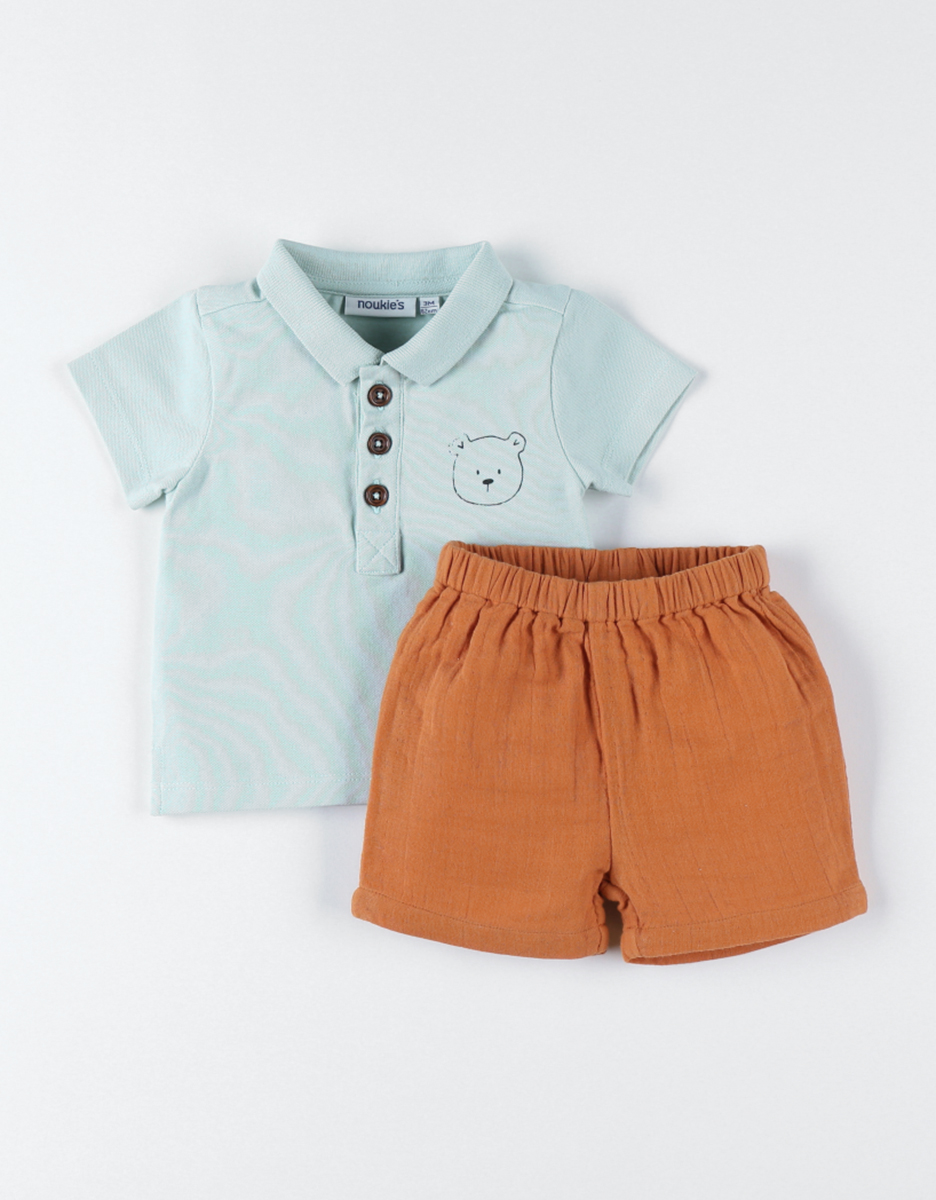 Polo shirt + shorts set, aqua/caramel