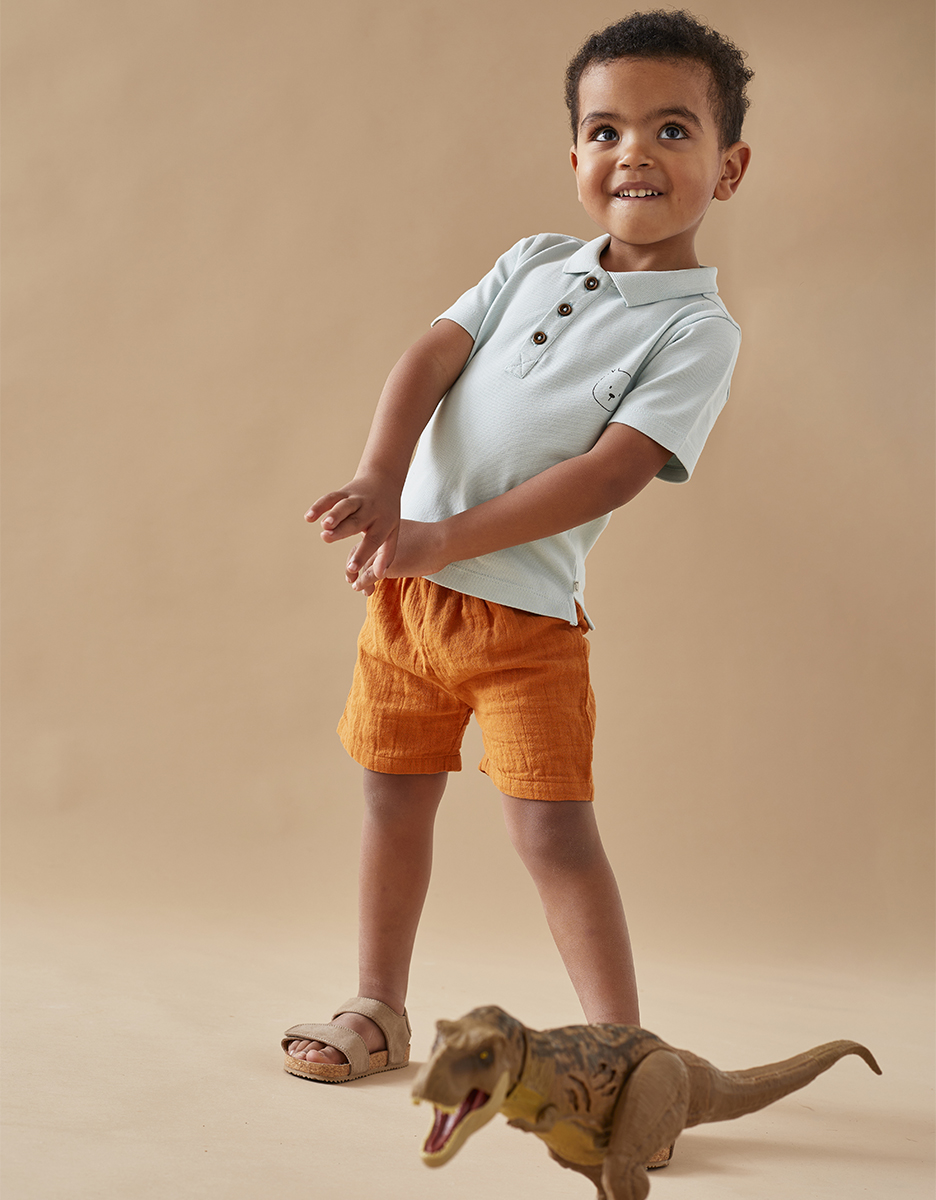 Lot polo + short, aqua/caramel