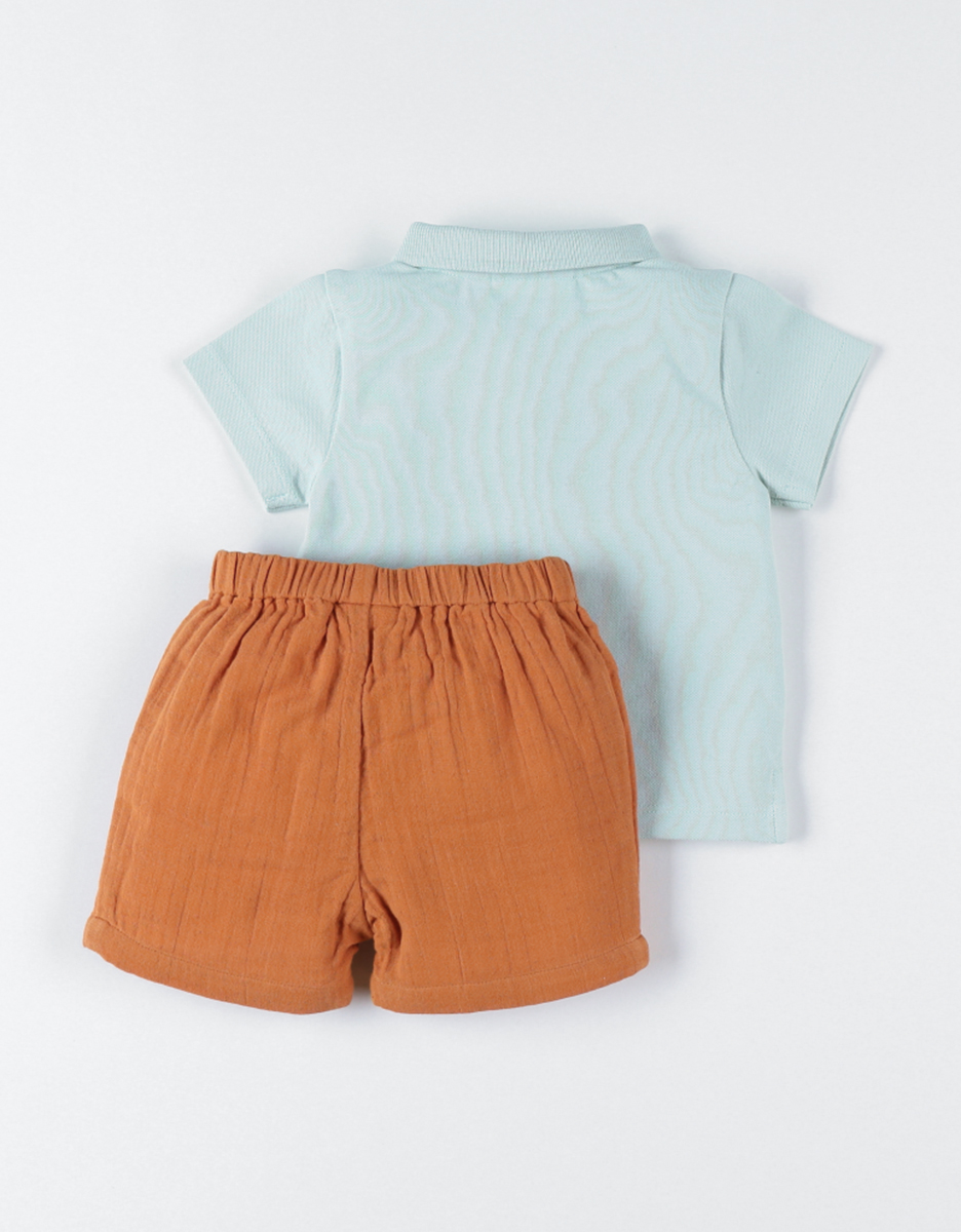 Lot polo + short, aqua/caramel