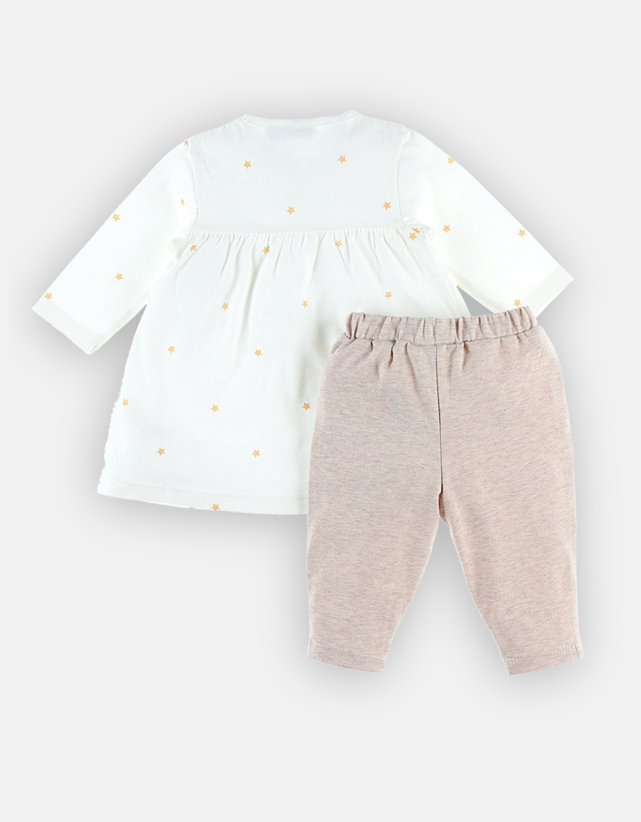 Jurk + legging set, beige/wit