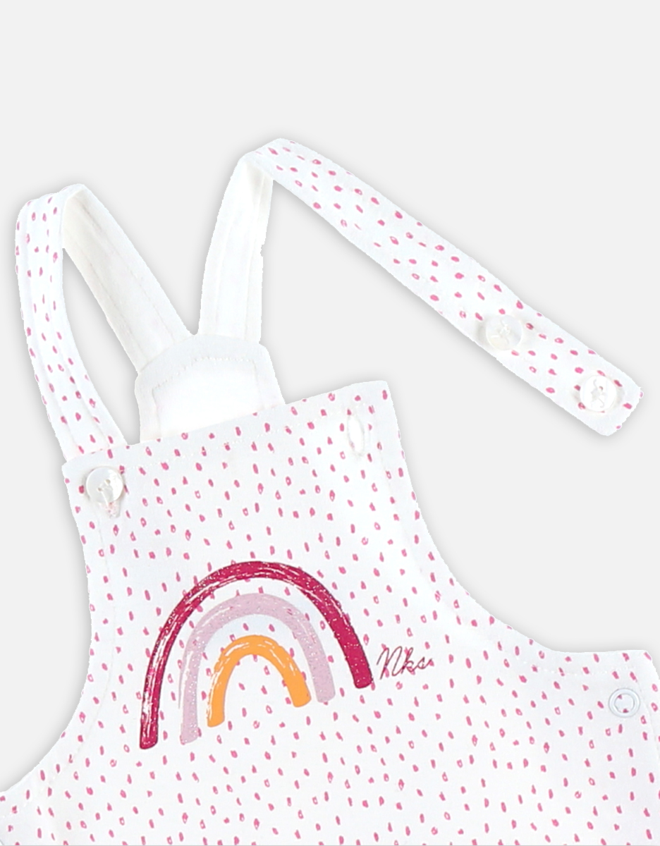 Tuinbroek set met regenboog, ecru/fuchsia