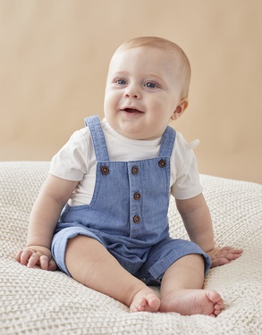 Denim dungarees set, off-white/dark blue