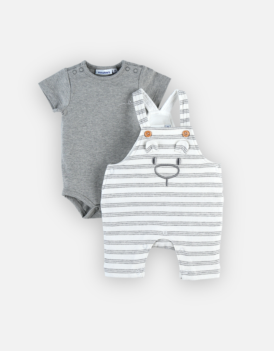 Striped dungarees set with Nouky, off-white/grey