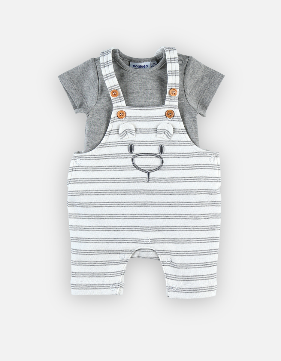Striped dungarees set with Nouky, off-white/grey
