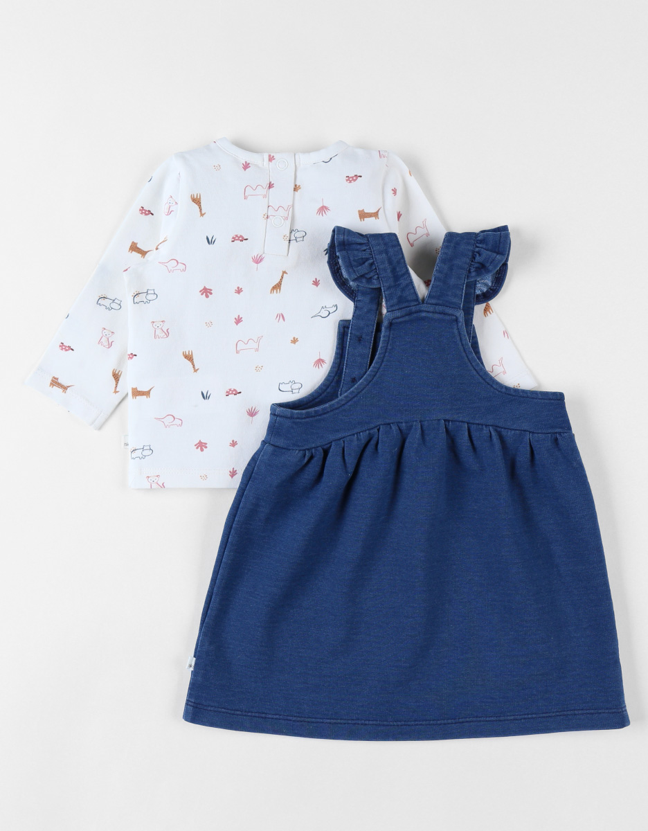 Set uit jeans met jurkje en T-shirt met dierenprint