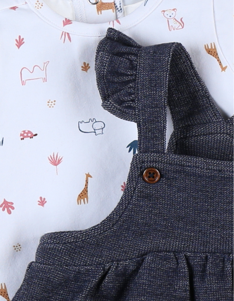 Set uit jeans met jurkje en T-shirt met dierenprint