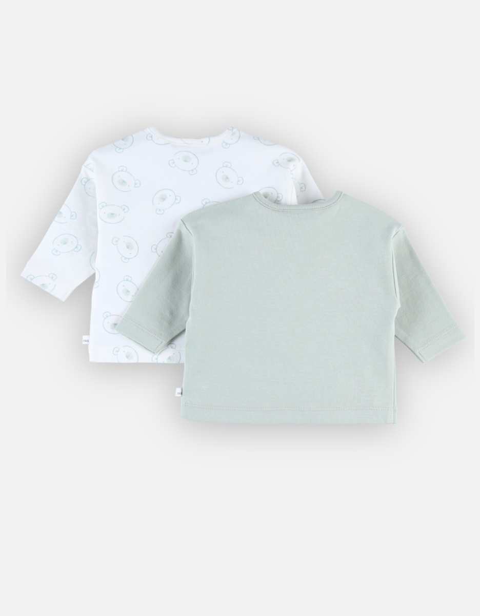 Set met 2 t-shirts uit bio katoen, ecru/saliegroen