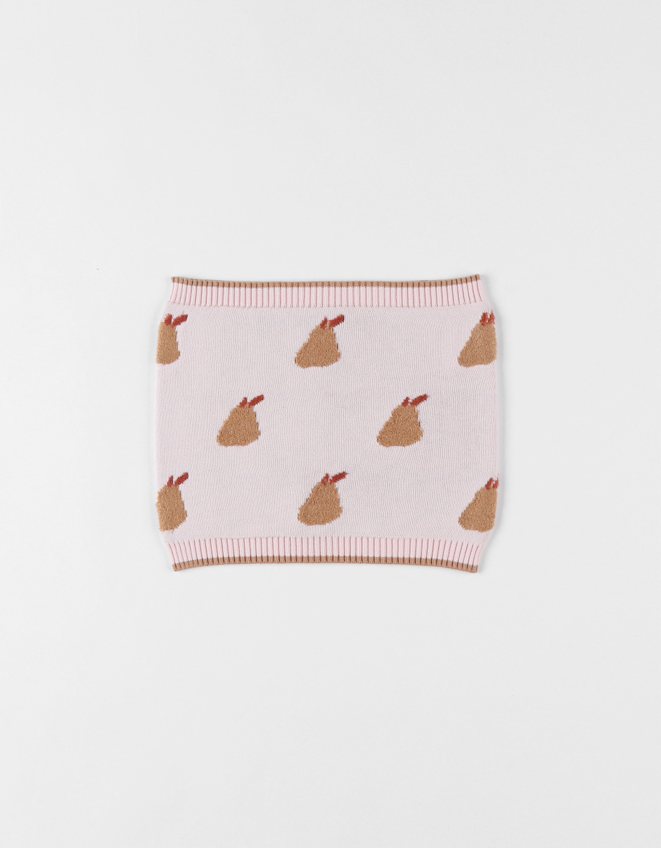 Light pink tube jersey scarf with caramel-coloured pears