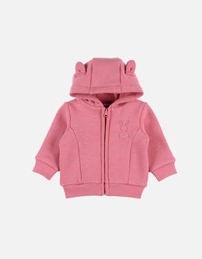 Sweater with hood and zip, raspberry