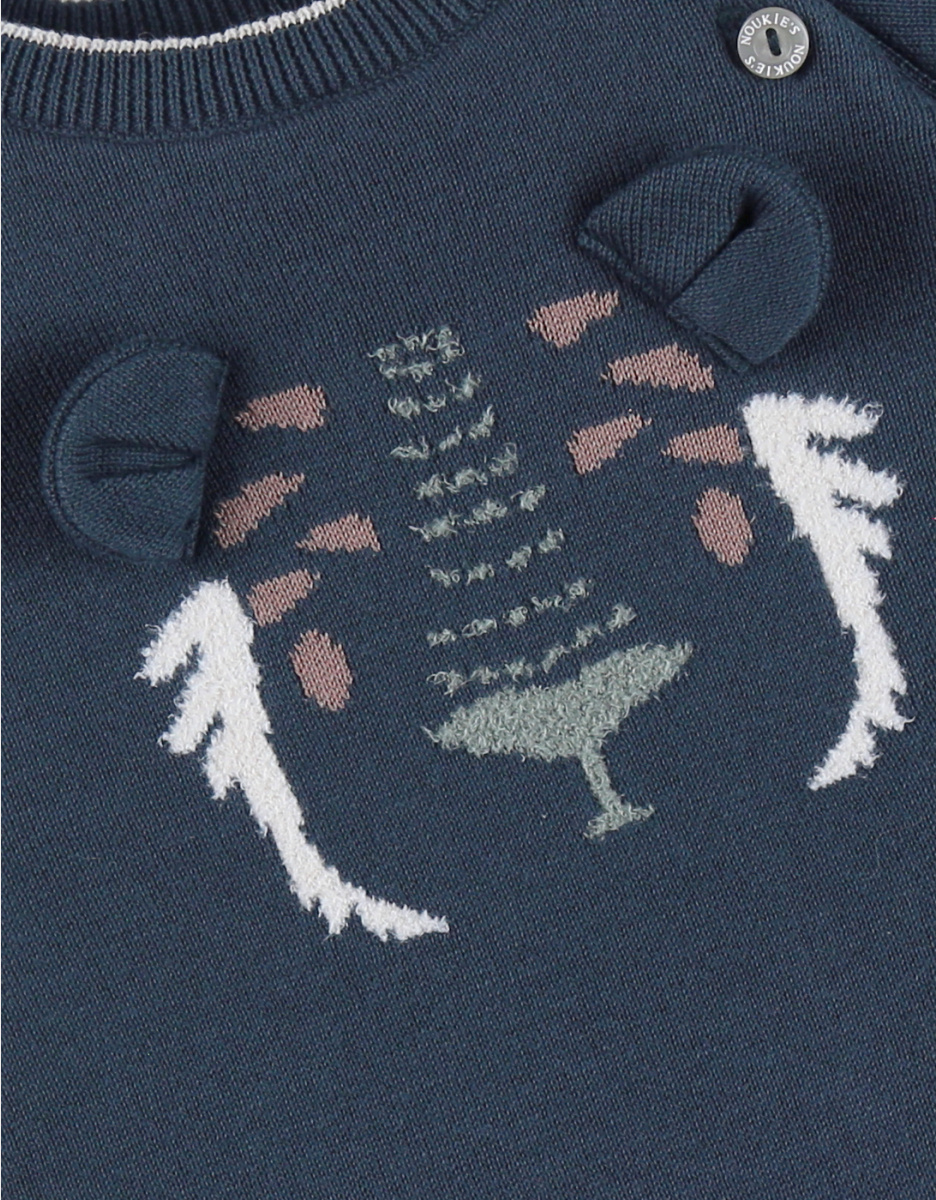Blauwe babypyjama met gebreide tijger
