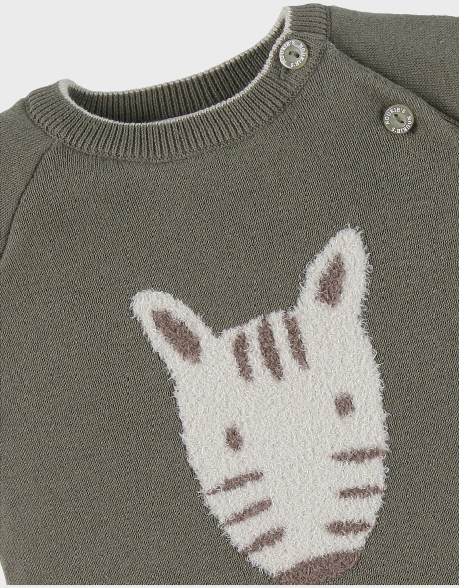 Grijze babypyjama met gebreide zebra
