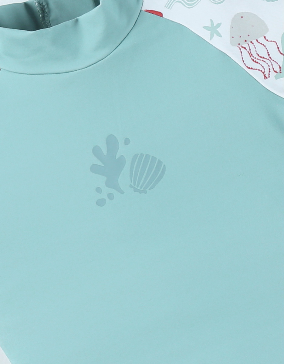 Striped Anti-UV romper swimsuit, off-white