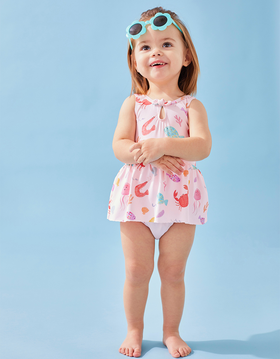 Maillot double protection à imprimés, rose