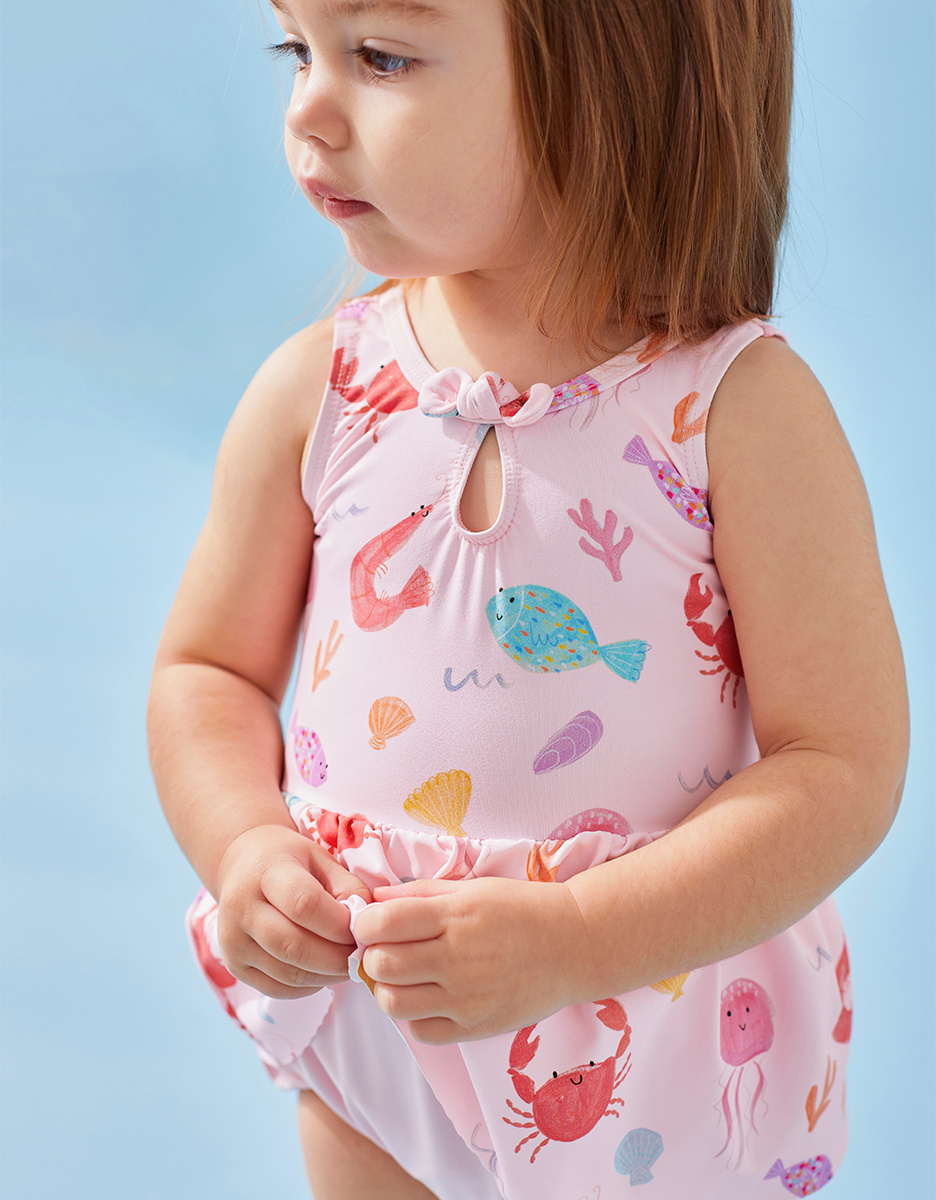 Maillot double protection à imprimés, rose