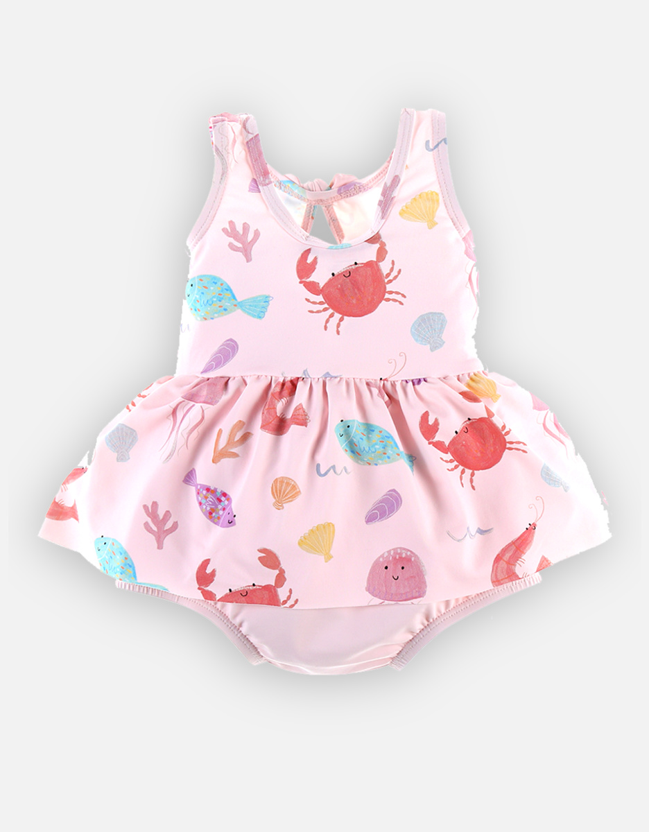 Dual-protection swimsuit with prints, pink