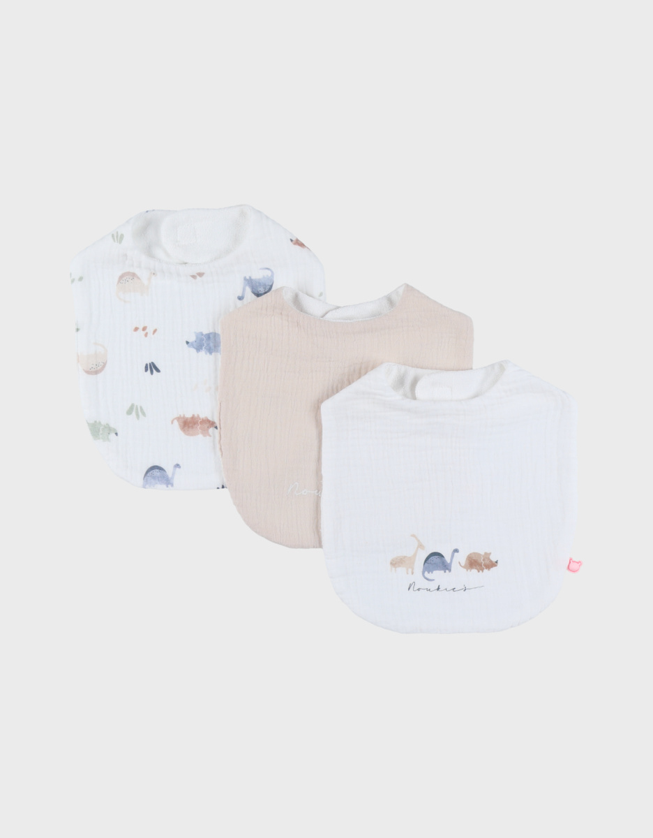 Set of 3 bibs, organic cotton muslin and terry