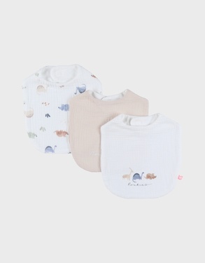 Set of 3 bibs, organic cotton muslin and terry