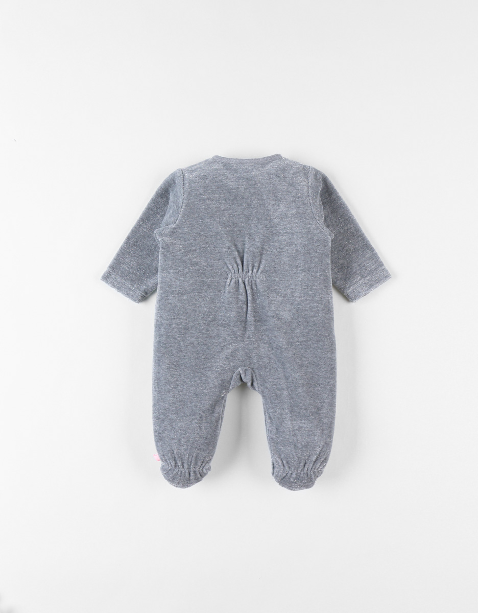 Pyjama 1 pièce lapin en velours, gris moyen