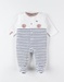 Fluwelen gestreepte 1-delige pyjama, ecru/donkerblauw