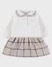 Two-fabric baby dress with beige checks

