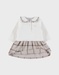 Two-fabric baby dress with beige checks
