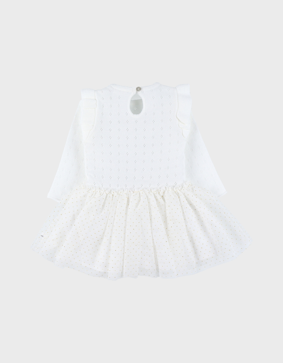 White two-material dress with knitted lurex
