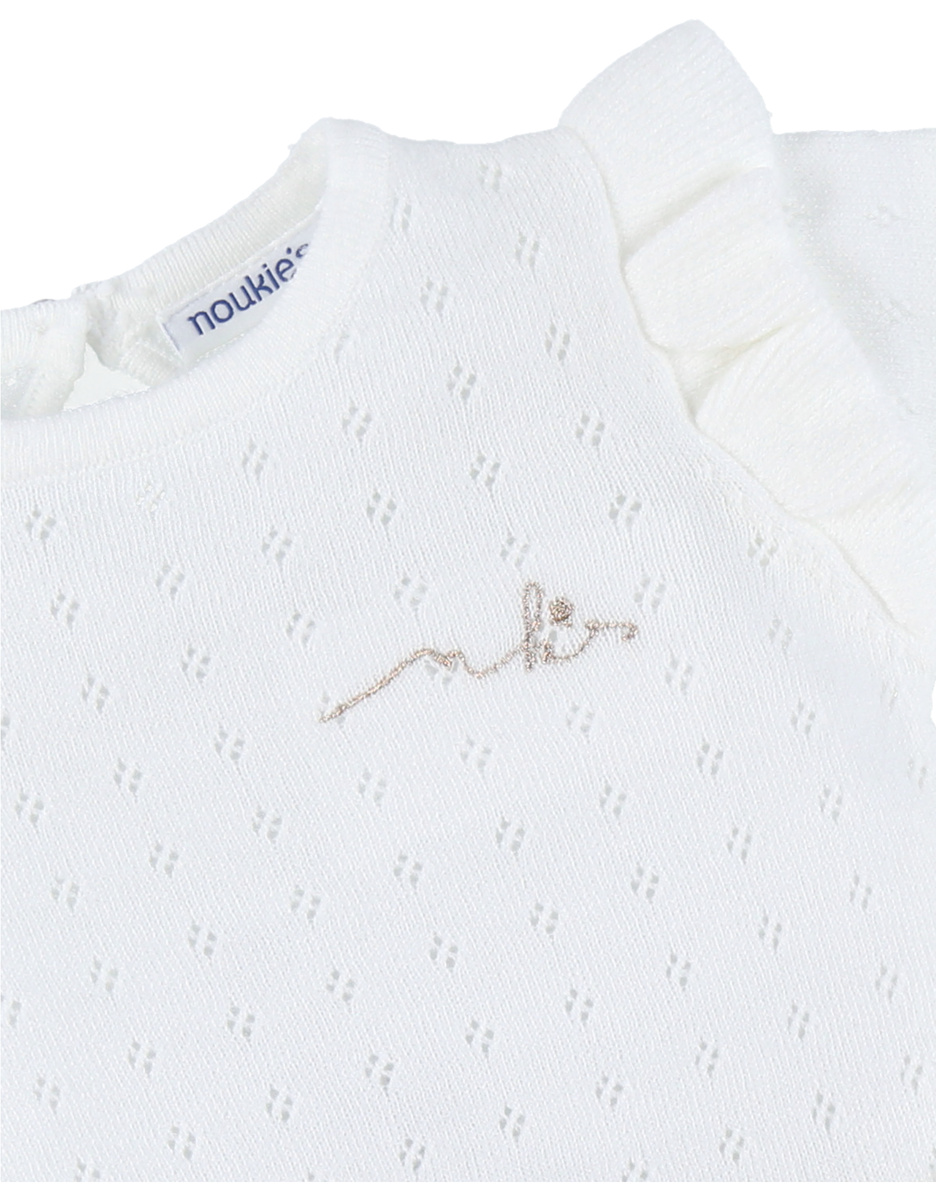 White two-material dress with knitted lurex
