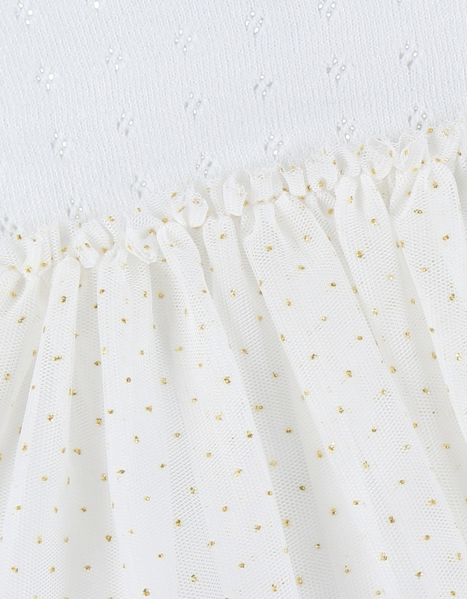 White two-material dress with knitted lurex
