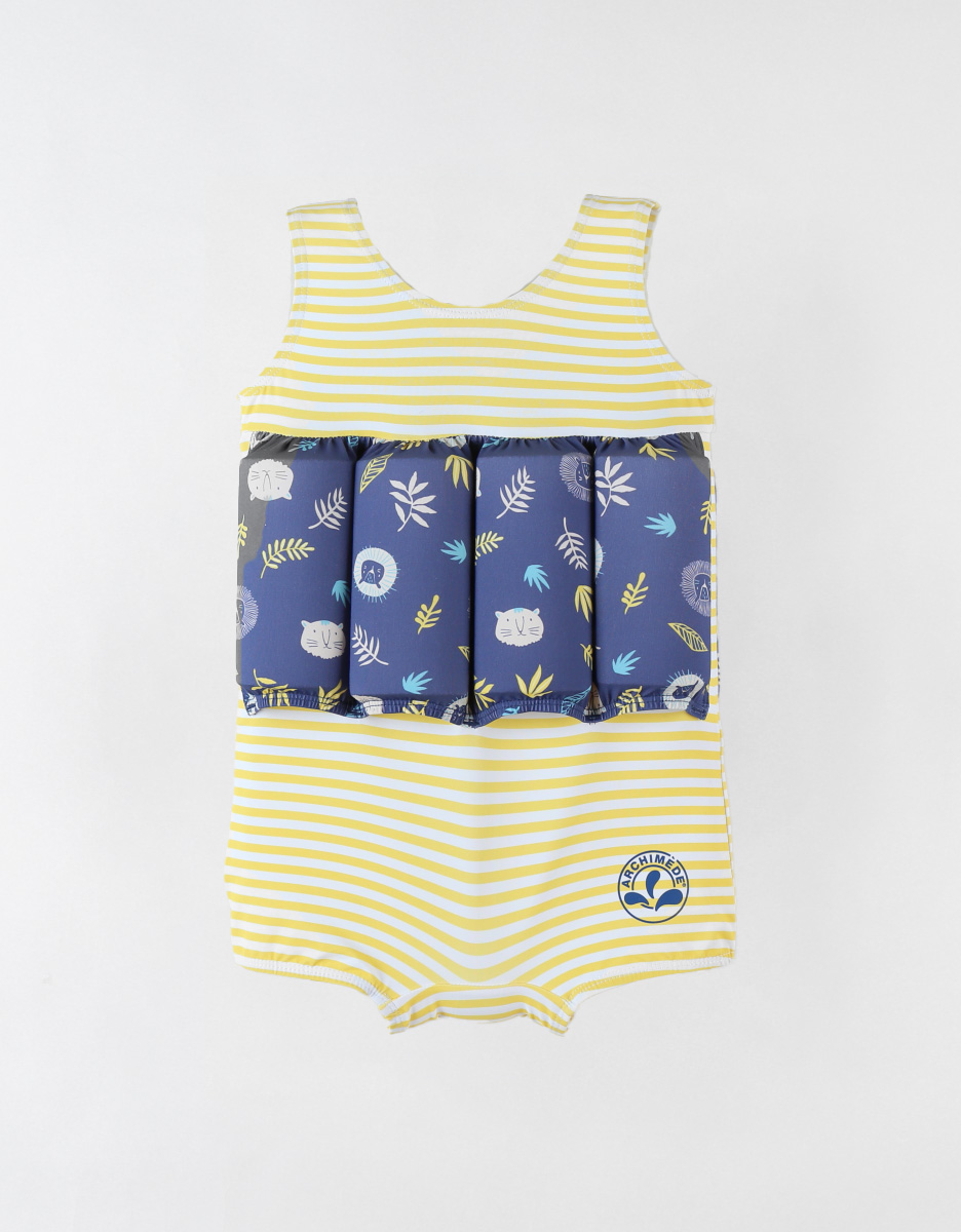 Gestreepte drijfpak met prints, gele/marineblauw