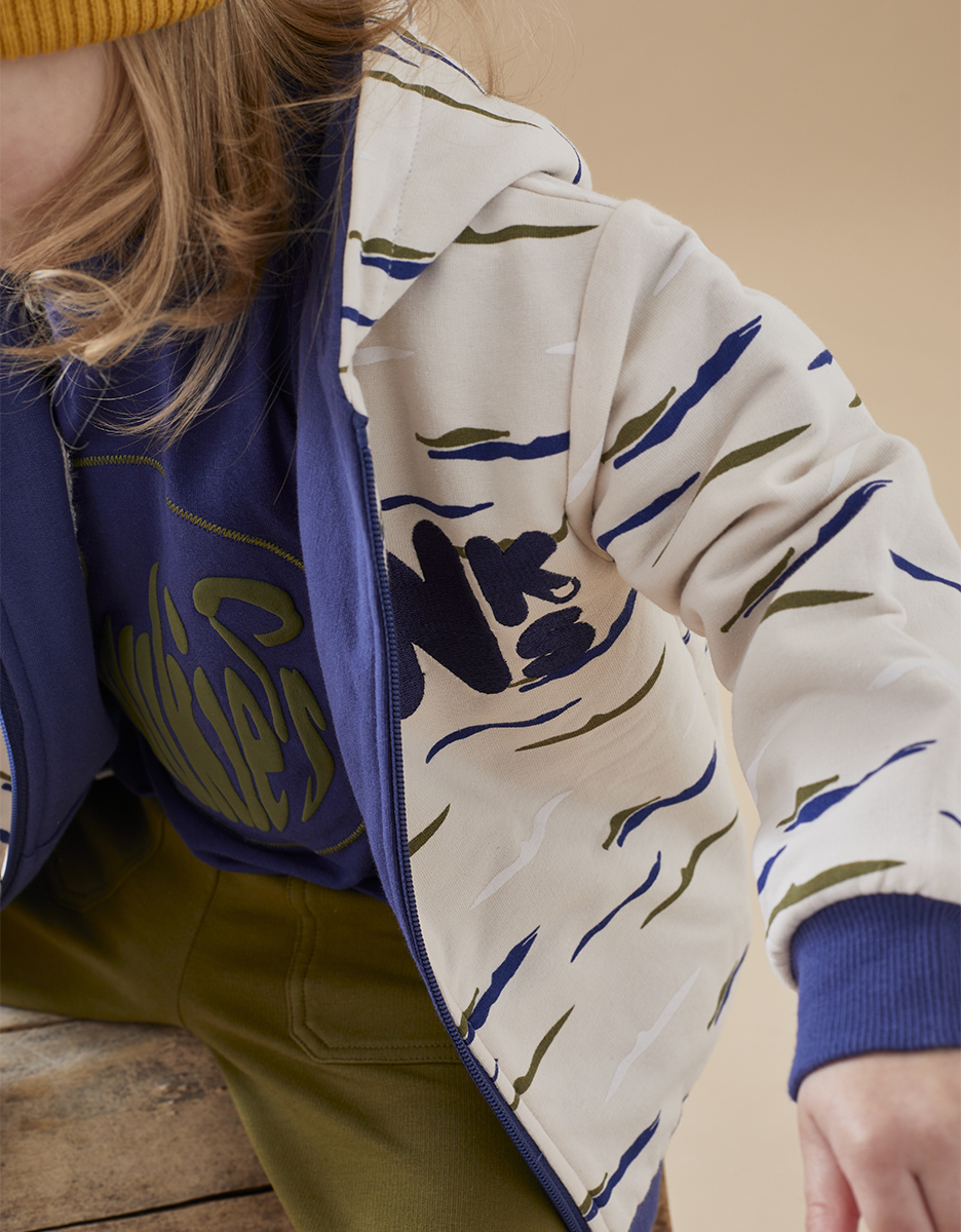 Omkeerbare hoodie met ritssluiting, beige/blauw