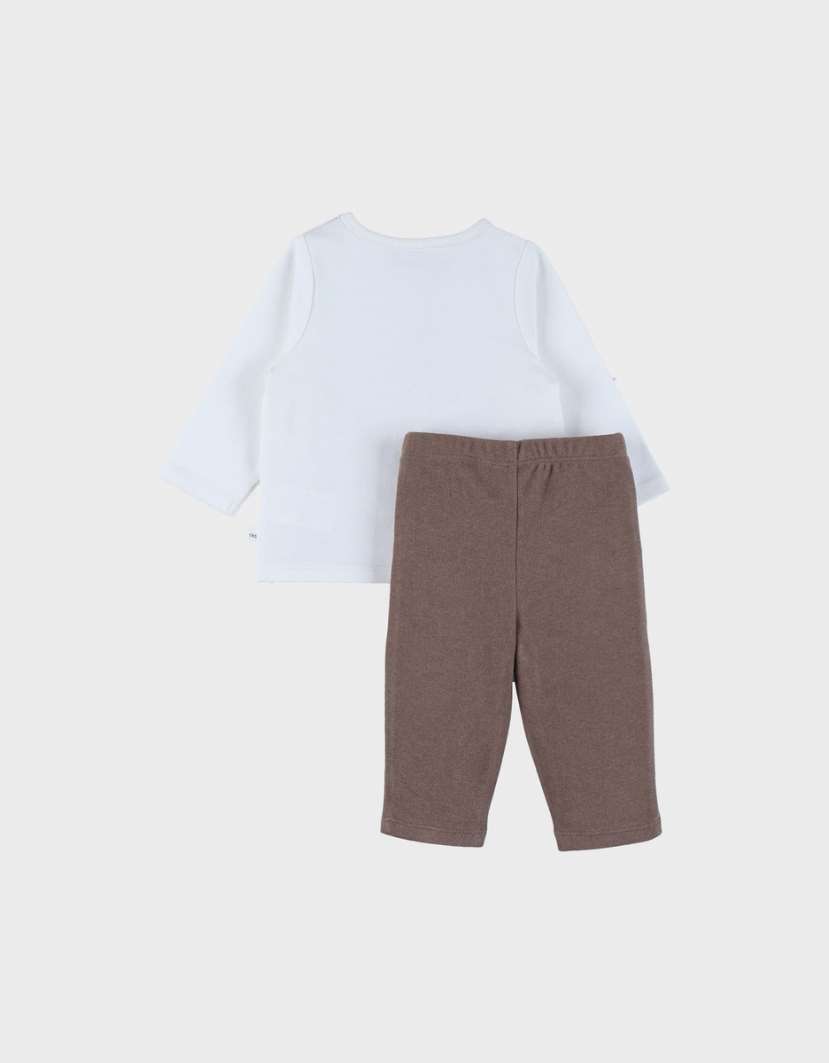 Ensemble t-shirt manches longues et legging en jersey côtelé brodé