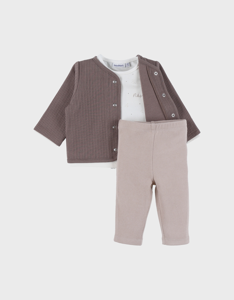 Ensemble 3 pièces en jersey beige avec gilet, t-shirt et leggings