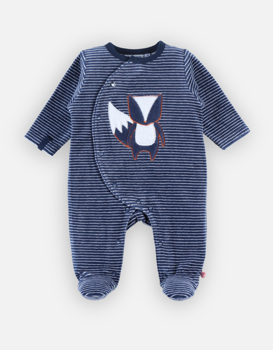 Fluwelen 1-delige pyjama met vos, donkerblauw