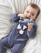 Fluwelen 1-delige pyjama met vos, donkerblauw