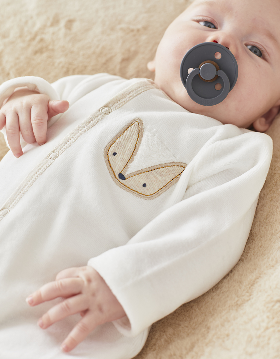 Pyjama 1 pièce renard en velours, écru