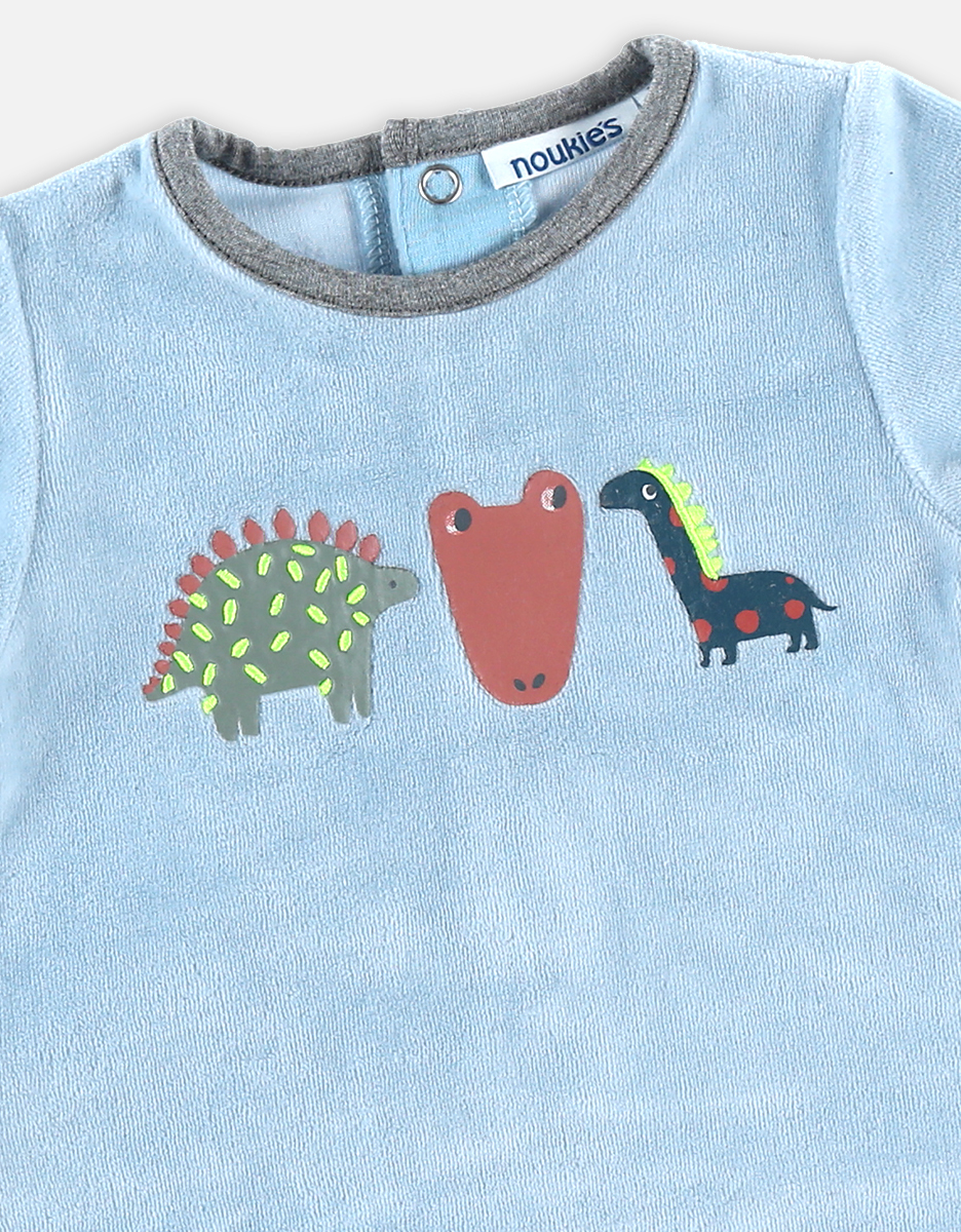 Fluwelen dino pyjama, blauw
