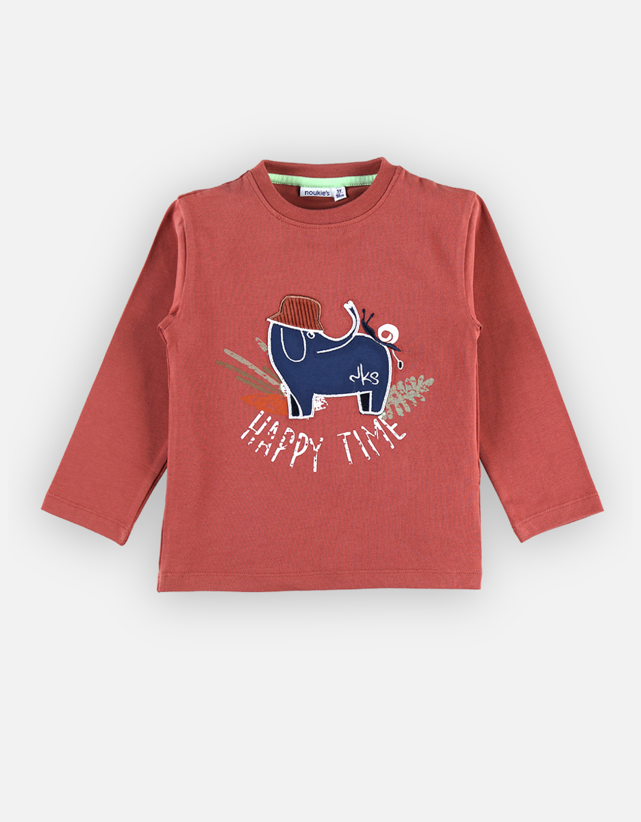 Organic cotton t-shirt with an elephant, orange and navy