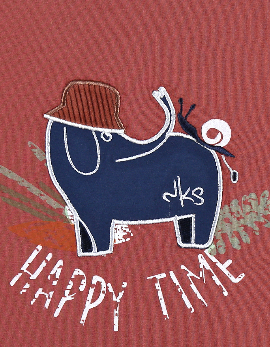 Organic cotton t-shirt with an elephant, orange and navy