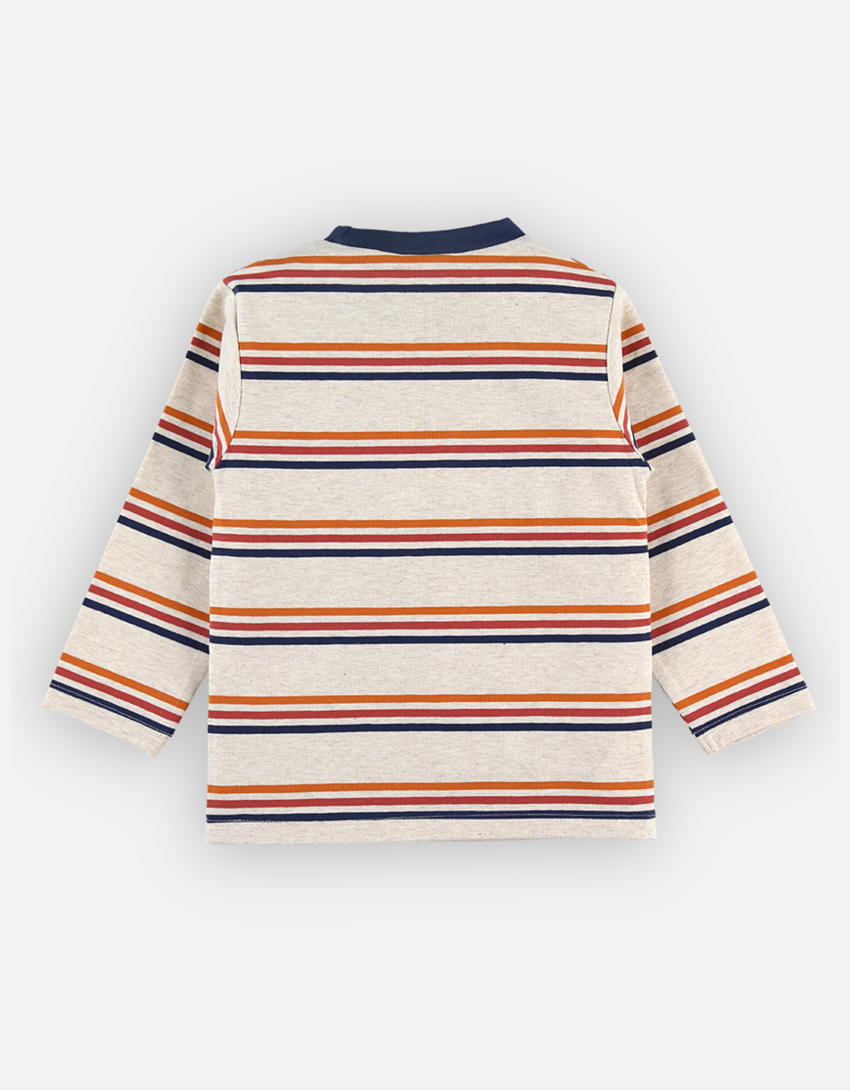 Striped cotton "friends" t-shirt, navy, orange and beige