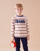 Striped cotton "friends" t-shirt, navy, orange and beige