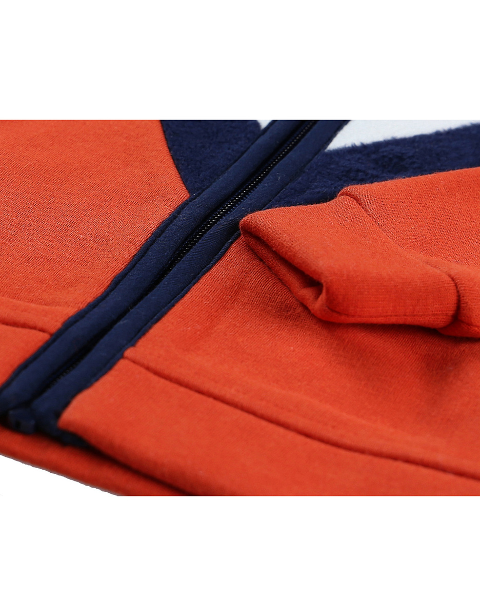 Oranje sweatervest met kap en rits