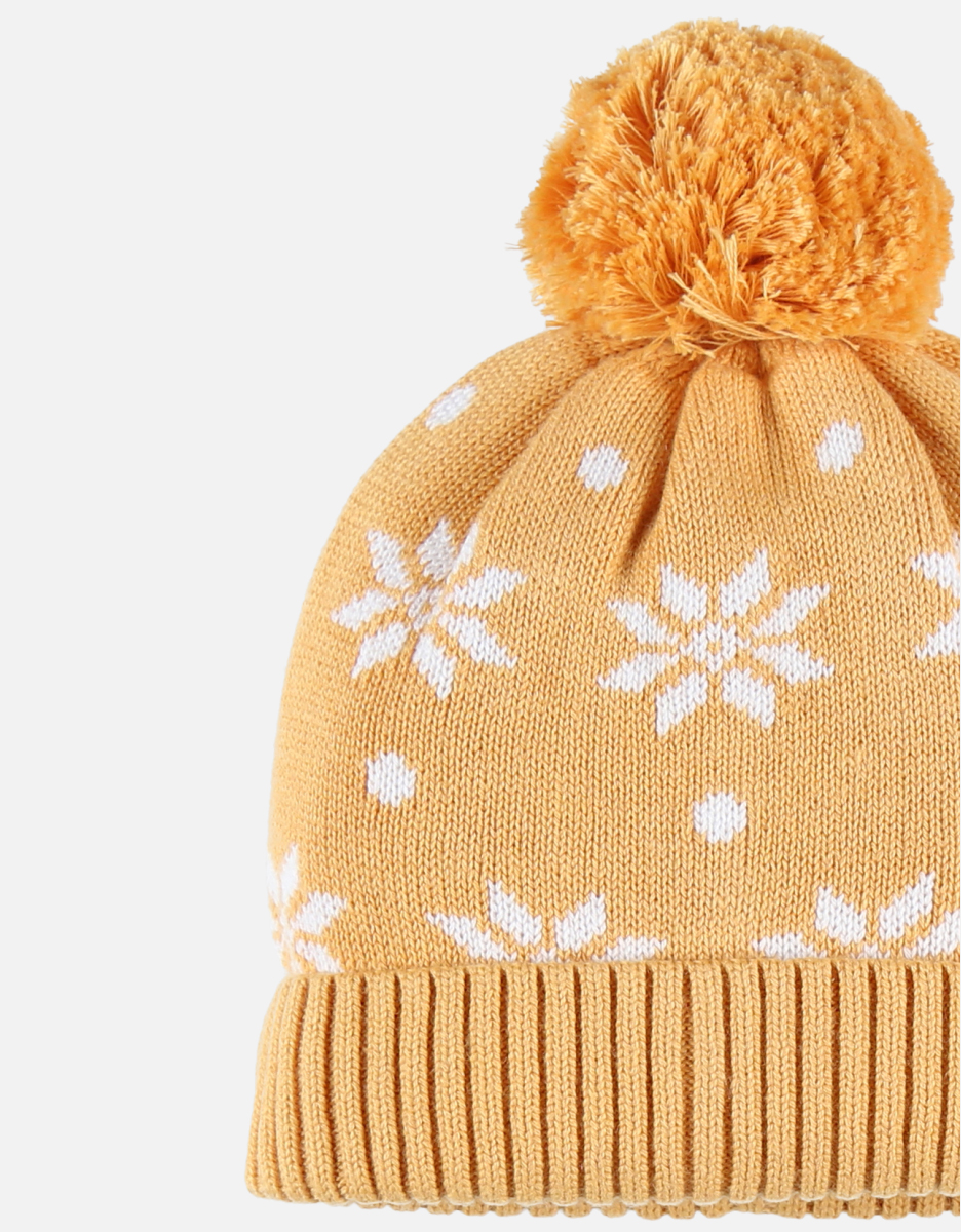 Knitted beanie with pompom, yellow
