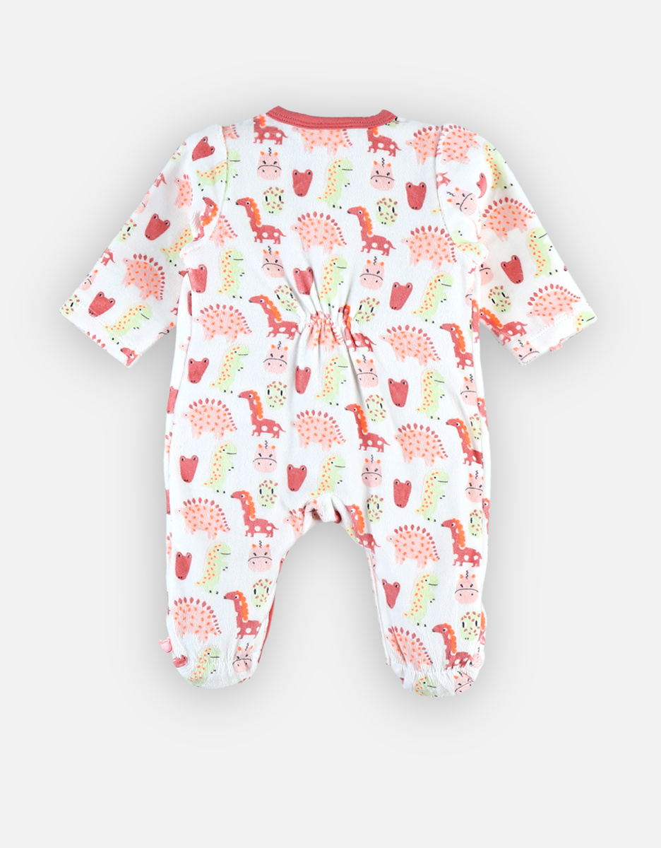 Velvet dinosaur sleep-well pyjamas, off-white and pink