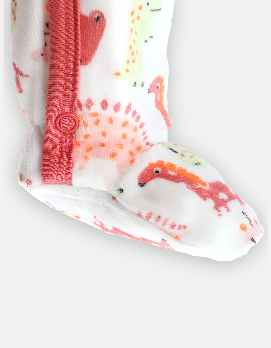 Fluwelen dinosaurussen pyjama, ecru en roos