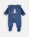 Fluwelen 1-delige pyjama met konijn, donkerblauw