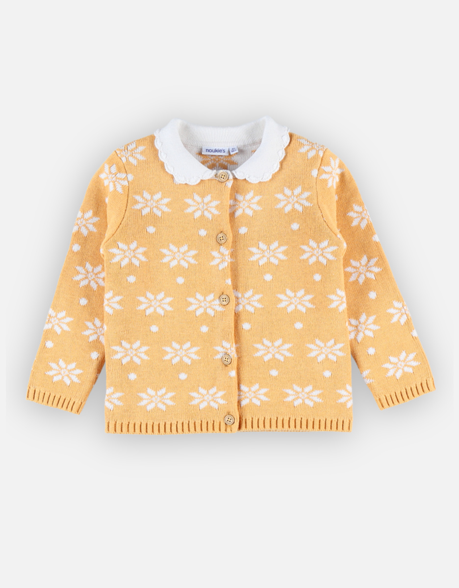 Cardigan tricot jacquard épais, jaune