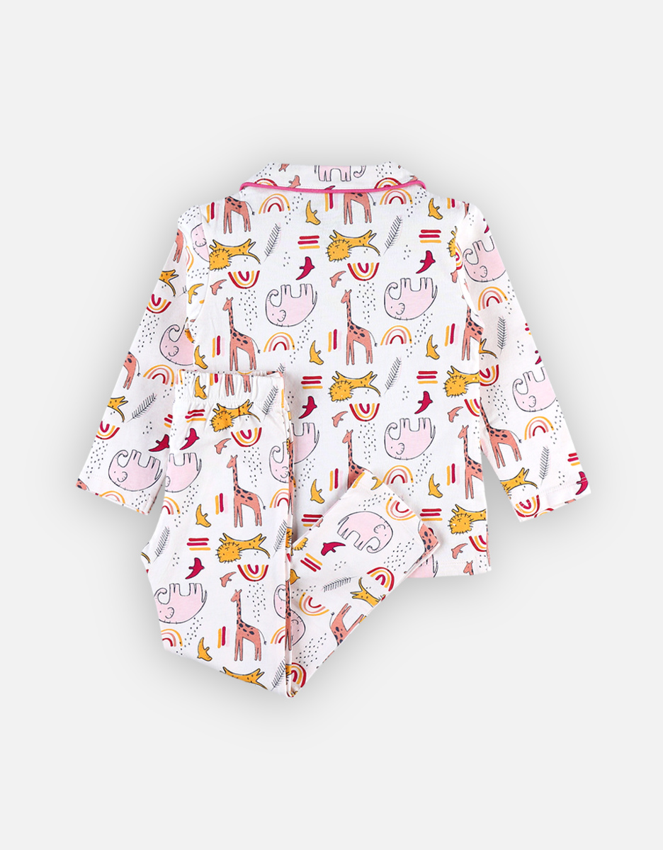 Pyjama 2 pièces à imprimés col chemise en jersey, rose clair