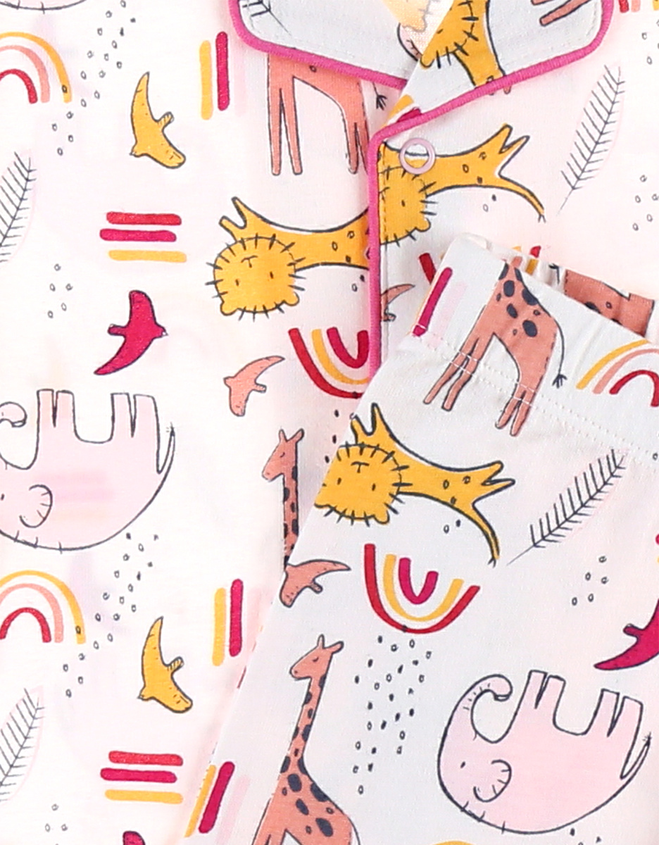 Jersey 2-piece pyjamas with prints and shirt collar, light pink