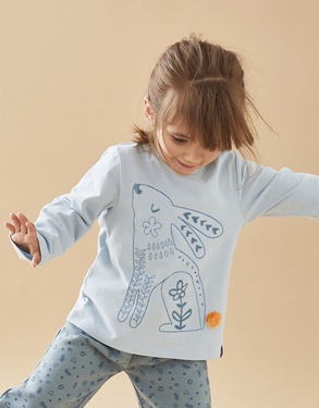 Long-sleeved t-shirt with bunny print, blue