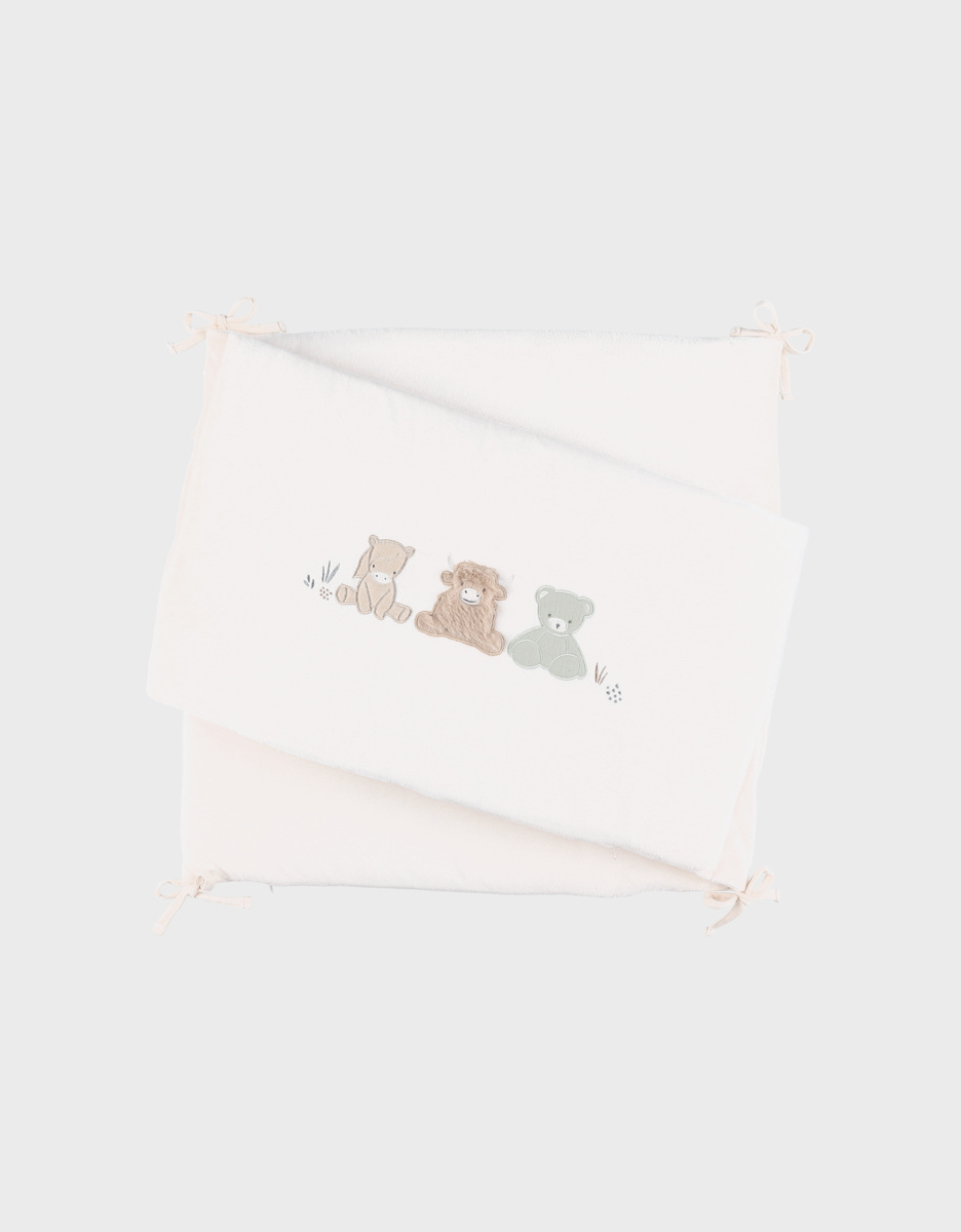 Reversible cot bumper 180x34 beige embroidered - Fluffy, Orso & Lily
